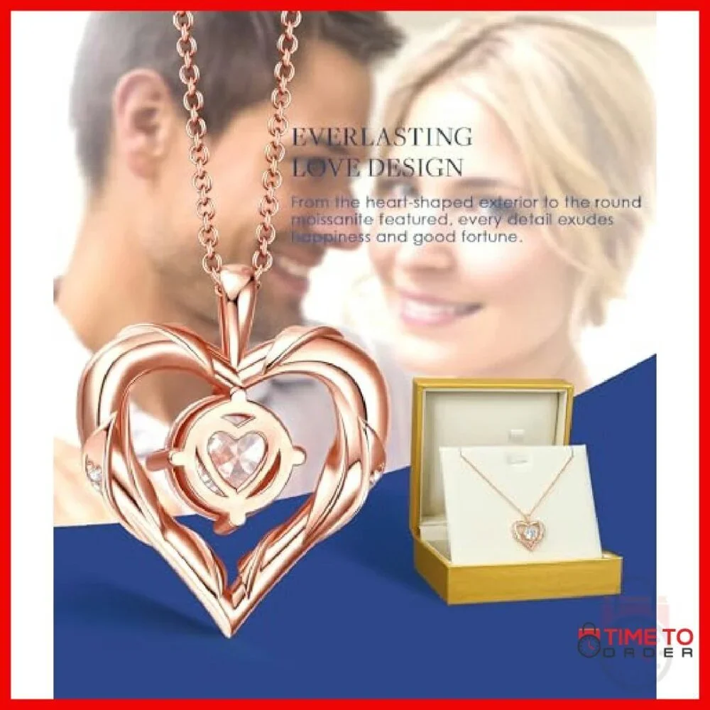 2-3 Ct Moissanite Heart Pendant Necklace 18K Gold Plated 925 Sterling Silver